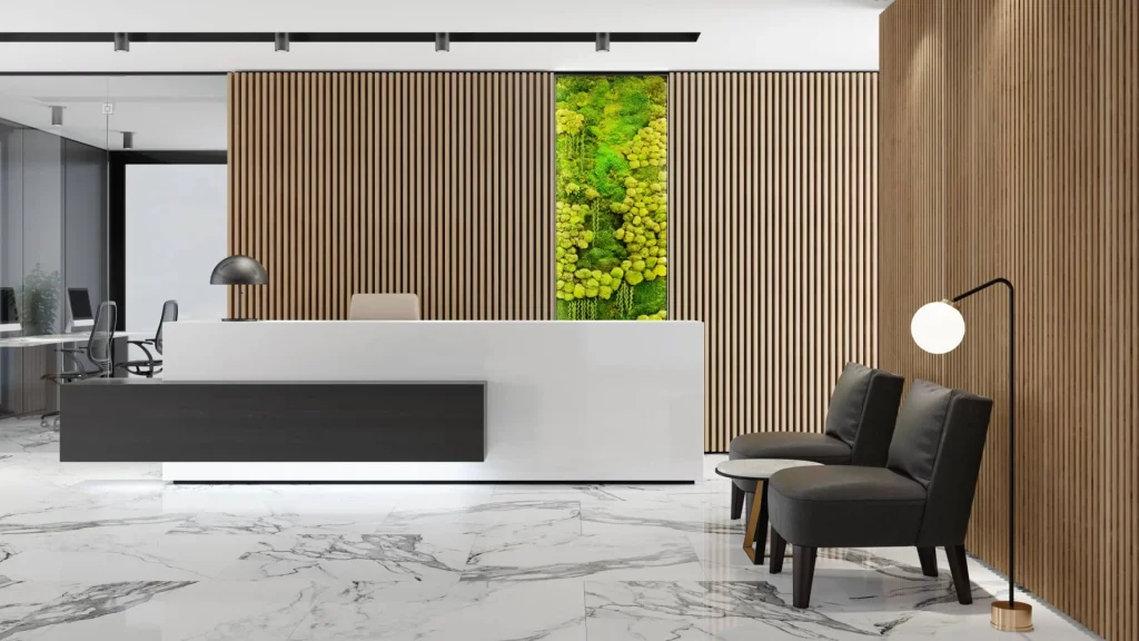 Agence-Gefigram-Draguignan-Agence-Skoart-Var-Draguignan-Saint-Raphael-Designer-Architecte-Decoration-Interieur-Entreprise-hall-accueil-bureaux-reception-carrelage-marbre-fauteuils